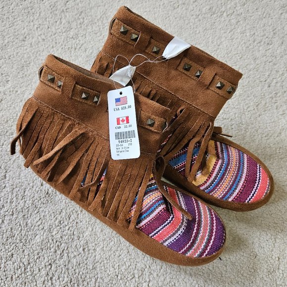 Studded Fringe Moccasin Style Booties - Picture 2 of 4